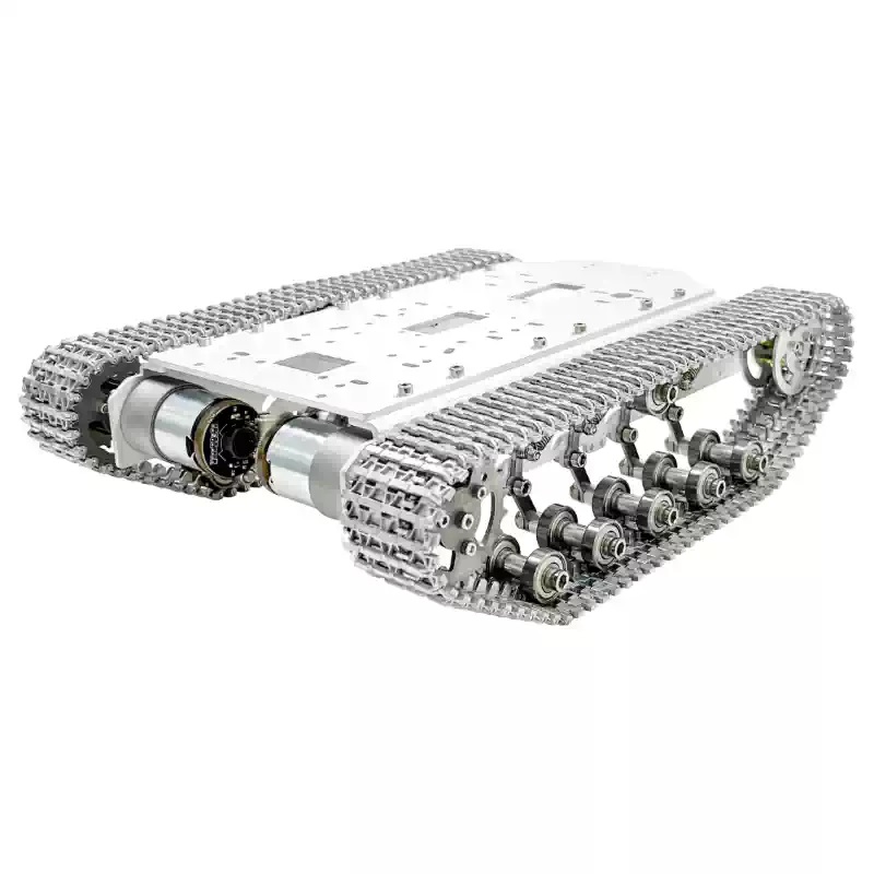 Șasiu robot pe șenile cu absorbție a șocurilor metalice